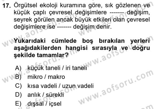 Örgüt Kuramı Dersi 2025 - 2026 Yılı (Vize) Ara Sınav Soruları 17. Soru