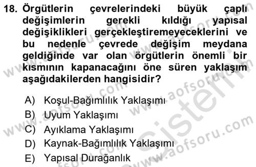 Örgüt Kuramı Dersi 2025 - 2026 Yılı (Vize) Ara Sınav Soruları 18. Soru