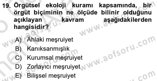 Örgüt Kuramı Dersi 2025 - 2026 Yılı (Vize) Ara Sınav Soruları 19. Soru