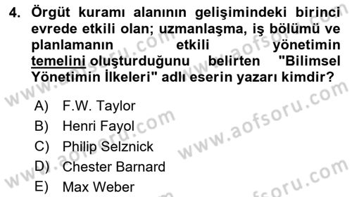 Örgüt Kuramı Dersi 2025 - 2026 Yılı (Vize) Ara Sınav Soruları 4. Soru