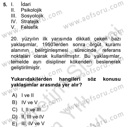 Örgüt Kuramı Dersi 2025 - 2026 Yılı (Vize) Ara Sınav Soruları 5. Soru