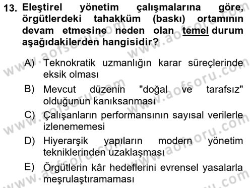 Örgüt Kuramı Dersi 2025 - 2026 Yılı (Final) Dönem Sonu Sınav Soruları 13. Soru