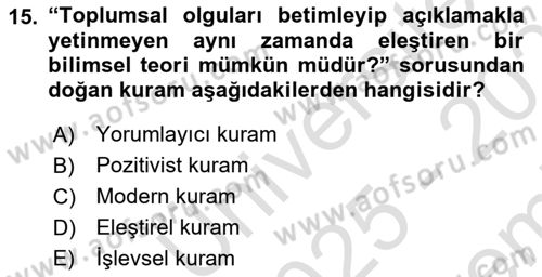 Örgüt Kuramı Dersi 2025 - 2026 Yılı (Final) Dönem Sonu Sınav Soruları 15. Soru