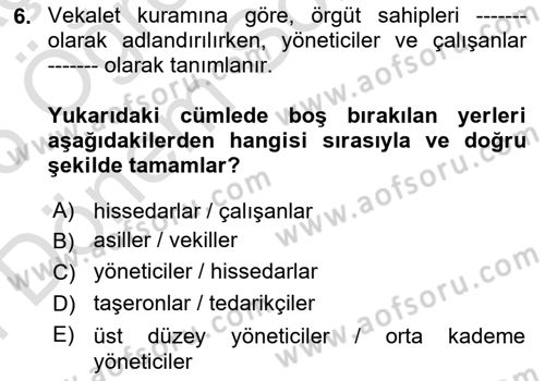 Örgüt Kuramı Dersi 2025 - 2026 Yılı (Final) Dönem Sonu Sınav Soruları 6. Soru
