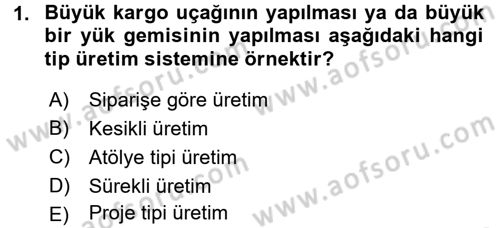 Üretim Yönetimi Dersi 2015 - 2016 Yılı (Final) Dönem Sonu Sınavı 1. Soru