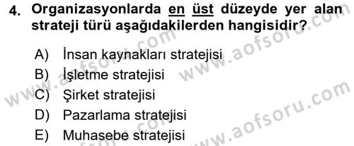 Üretim Yönetimi Dersi 2015 - 2016 Yılı Tek Ders Sınavı 4. Soru