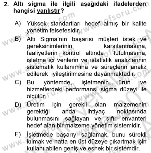 Üretim Yönetimi Dersi 2016 - 2017 Yılı (Vize) Ara Sınavı 2. Soru