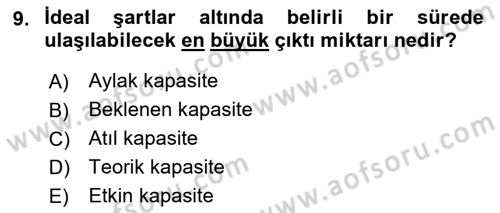 Üretim Yönetimi Dersi 2018 - 2019 Yılı Yaz Okulu Sınav Soruları 9. Soru