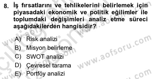 Üretim Yönetimi Dersi Ara Sınavı Deneme Sınav Soruları 8. Soru
