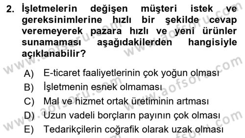 Üretim Yönetimi Dersi 2021 - 2022 Yılı (Final) Dönem Sonu Sınavı 2. Soru