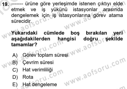 Üretim Yönetimi Dersi 2023 - 2024 Yılı (Vize) Ara Sınavı 19. Soru