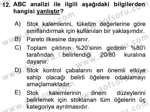 Üretim Yönetimi Dersi 2024 - 2025 Yılı Yaz Okulu Sınav Soruları 12. Soru