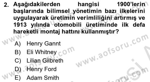 Üretim Yönetimi Dersi 2024 - 2025 Yılı Yaz Okulu Sınav Soruları 2. Soru