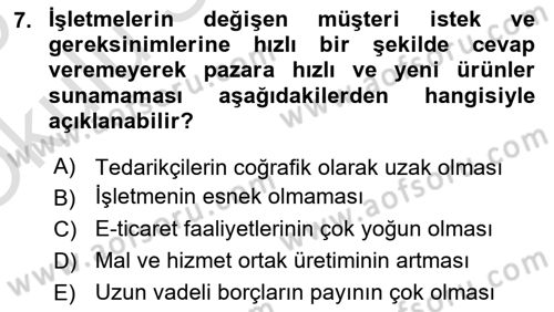 Üretim Yönetimi Dersi 2024 - 2025 Yılı Yaz Okulu Sınav Soruları 7. Soru