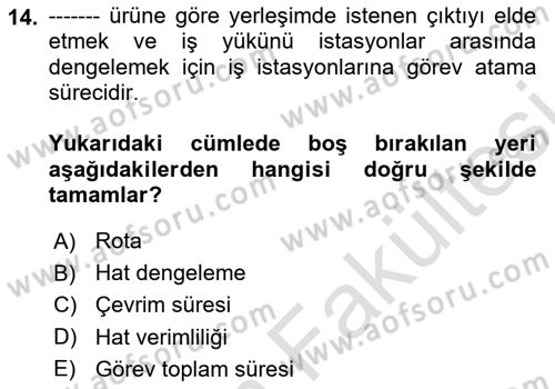 Üretim Yönetimi Dersi 2025 - 2026 Yılı (Vize) Ara Sınav Soruları 14. Soru