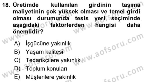 Üretim Yönetimi Dersi 2025 - 2026 Yılı (Vize) Ara Sınav Soruları 18. Soru