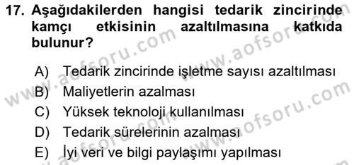 Üretim Yönetimi Dersi 2025 - 2026 Yılı (Final) Dönem Sonu Sınav Soruları 17. Soru