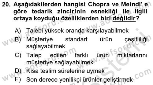 Üretim Yönetimi Dersi 2025 - 2026 Yılı (Final) Dönem Sonu Sınav Soruları 20. Soru