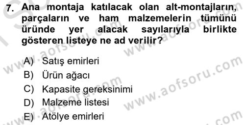 Üretim Yönetimi Dersi 2025 - 2026 Yılı (Final) Dönem Sonu Sınav Soruları 7. Soru