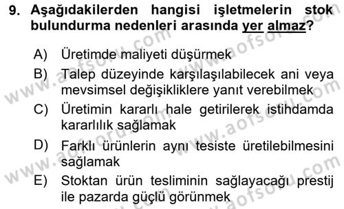 Üretim Yönetimi Dersi 2025 - 2026 Yılı (Final) Dönem Sonu Sınav Soruları 9. Soru