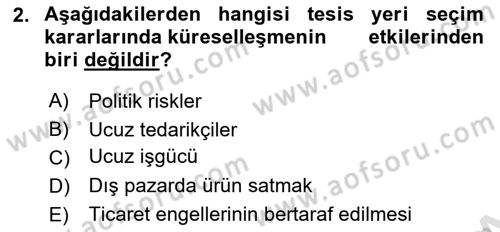 Üretim Yönetimi Dersi 2025 - 2026 Yılı Yaz Okulu Sınav Soruları 2. Soru