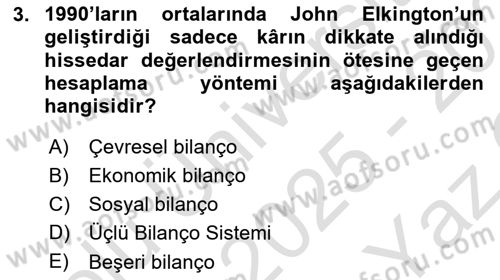 Üretim Yönetimi Dersi 2025 - 2026 Yılı Yaz Okulu Sınav Soruları 3. Soru