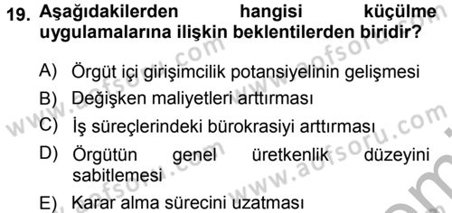 Yönetimde Güncel Yaklaşımlar Dersi 2012 - 2013 Yılı (Vize) Ara Sınav Soruları 19. Soru