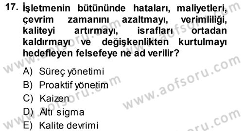 Yönetimde Güncel Yaklaşımlar Dersi 2013 - 2014 Yılı Tek Ders Sınav Soruları 17. Soru
