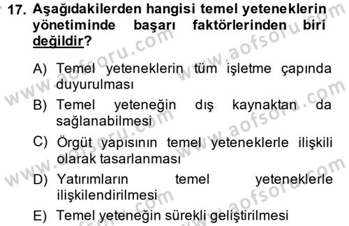 Yönetimde Güncel Yaklaşımlar Dersi 2014 - 2015 Yılı (Vize) Ara Sınavı 17. Soru