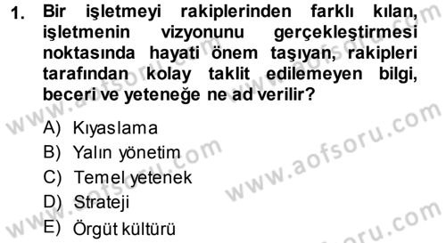 Yönetimde Güncel Yaklaşımlar Dersi 2014 - 2015 Yılı Tek Ders Sınav Soruları 1. Soru