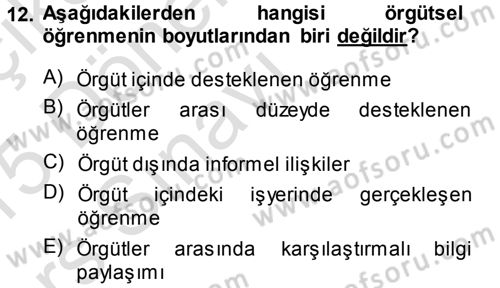 Yönetimde Güncel Yaklaşımlar Dersi 2014 - 2015 Yılı Tek Ders Sınav Soruları 12. Soru