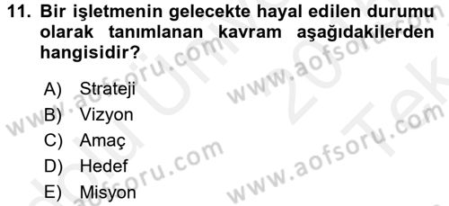 Yönetimde Güncel Yaklaşımlar Dersi 2015 - 2016 Yılı Tek Ders Sınav Soruları 11. Soru