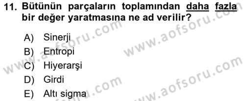 Yönetimde Güncel Yaklaşımlar Dersi 2016 - 2017 Yılı 3 Ders Sınav Soruları 11. Soru