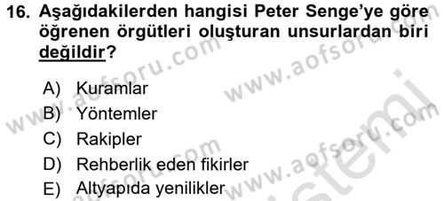 Yönetimde Güncel Yaklaşımlar Dersi 2016 - 2017 Yılı (Vize) Ara Sınav Soruları 16. Soru