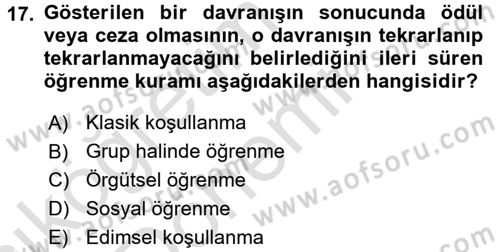 Yönetimde Güncel Yaklaşımlar Dersi 2016 - 2017 Yılı (Vize) Ara Sınav Soruları 17. Soru