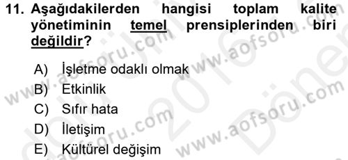 Yönetimde Güncel Yaklaşımlar Dersi 2016 - 2017 Yılı (Final) Dönem Sonu Sınavı 11. Soru