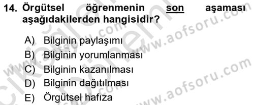 Yönetimde Güncel Yaklaşımlar Dersi 2017 - 2018 Yılı (Vize) Ara Sınav Soruları 14. Soru