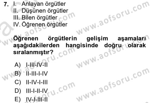 Yönetimde Güncel Yaklaşımlar Dersi 2017 - 2018 Yılı (Vize) Ara Sınavı 7. Soru