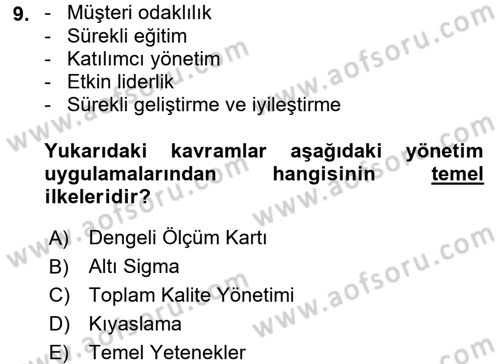 Yönetimde Güncel Yaklaşımlar Dersi 2017 - 2018 Yılı (Vize) Ara Sınav Soruları 9. Soru