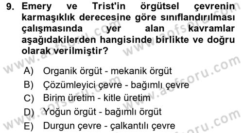 Yönetimde Güncel Yaklaşımlar Dersi 2018 - 2019 Yılı (Vize) Ara Sınav Soruları 9. Soru