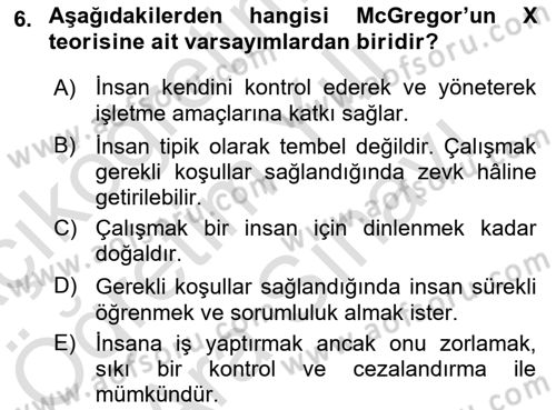 Yönetimde Güncel Yaklaşımlar Dersi 2021 - 2022 Yılı (Vize) Ara Sınav Soruları 6. Soru