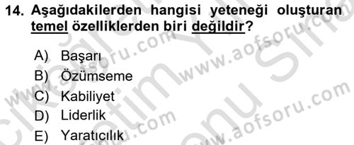 Yönetimde Güncel Yaklaşımlar Dersi 2021 - 2022 Yılı (Final) Dönem Sonu Sınavı 14. Soru