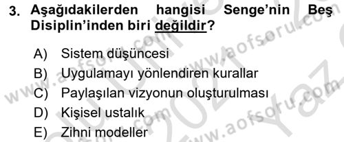 Yönetimde Güncel Yaklaşımlar Dersi 2021 - 2022 Yılı Yaz Okulu Sınav Soruları 3. Soru