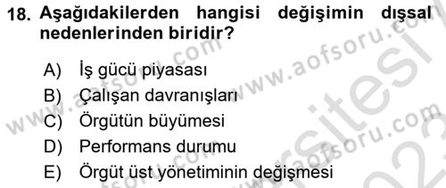 Yönetimde Güncel Yaklaşımlar Dersi 2022 - 2023 Yılı (Vize) Ara Sınavı 18. Soru