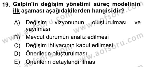 Yönetimde Güncel Yaklaşımlar Dersi 2022 - 2023 Yılı (Vize) Ara Sınavı 19. Soru