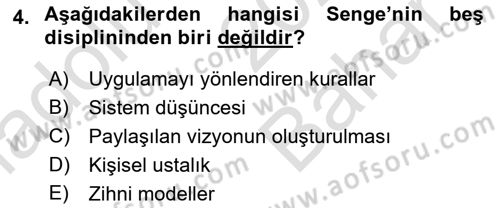 Yönetimde Güncel Yaklaşımlar Dersi 2023 - 2024 Yılı (Vize) Ara Sınav Soruları 4. Soru