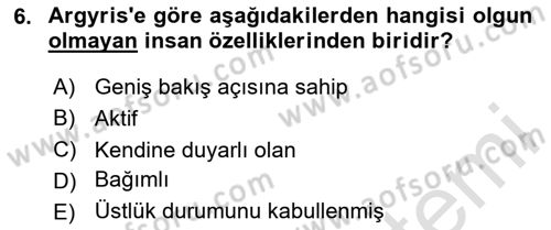 Yönetimde Güncel Yaklaşımlar Dersi 2023 - 2024 Yılı (Vize) Ara Sınavı 6. Soru