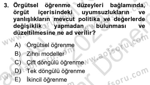 Yönetimde Güncel Yaklaşımlar Dersi 2023 - 2024 Yılı (Final) Dönem Sonu Sınavı 3. Soru