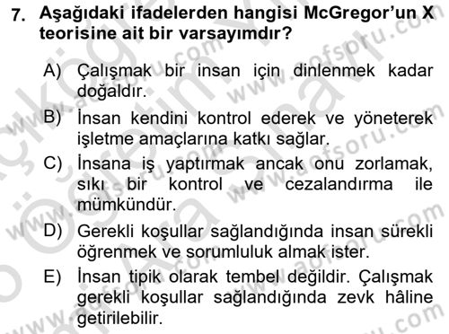 Yönetimde Güncel Yaklaşımlar Dersi 2024 - 2025 Yılı (Vize) Ara Sınav Soruları 7. Soru