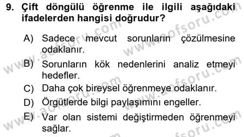 Yönetimde Güncel Yaklaşımlar Dersi 2024 - 2025 Yılı (Vize) Ara Sınav Soruları 9. Soru